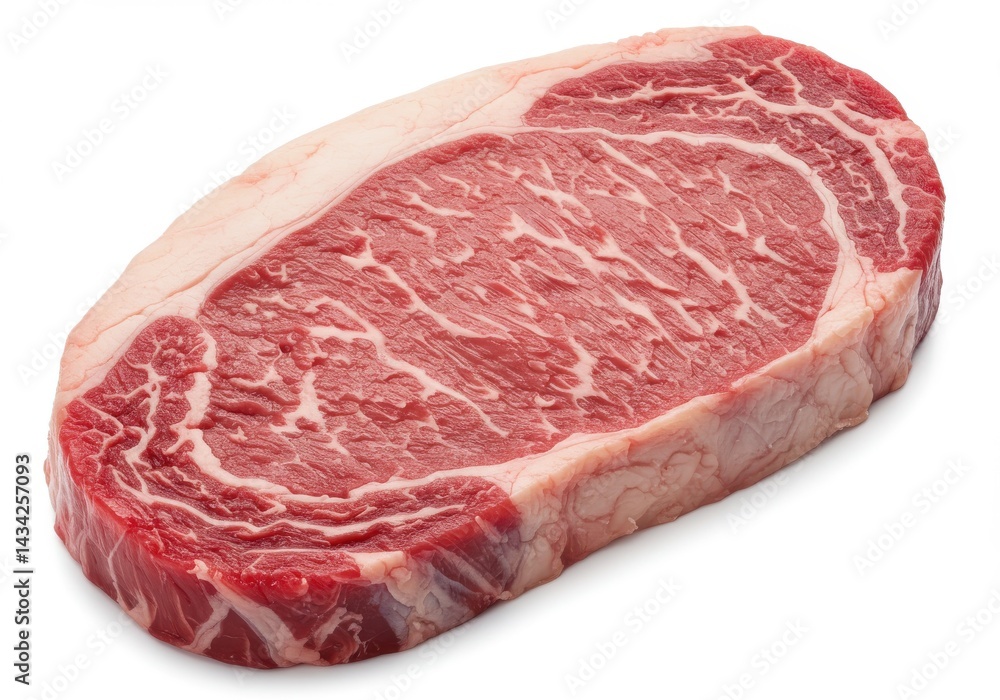 A raw ribeye steak close up view A raw ribeye steak close up view