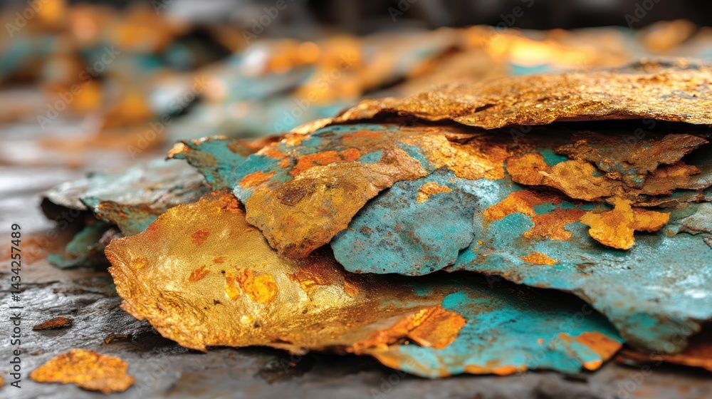 Layered, textured, patinated metal close-up Layered, textured, patinated metal close-up
