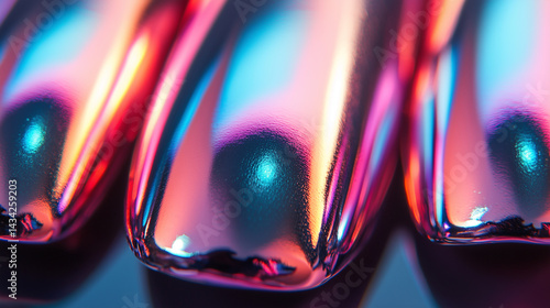 Macro shot of chrome metallic nail polish catching reflections.