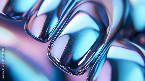 Macro shot of chrome metallic nail polish catching reflections.