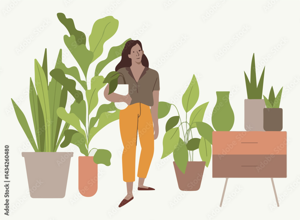 Trees in a pot, home plant vector illustration flowers and plants colorful pattern art illustration Trees in a pot, home plant vector illustration flowers and plants colorful pattern art illustration