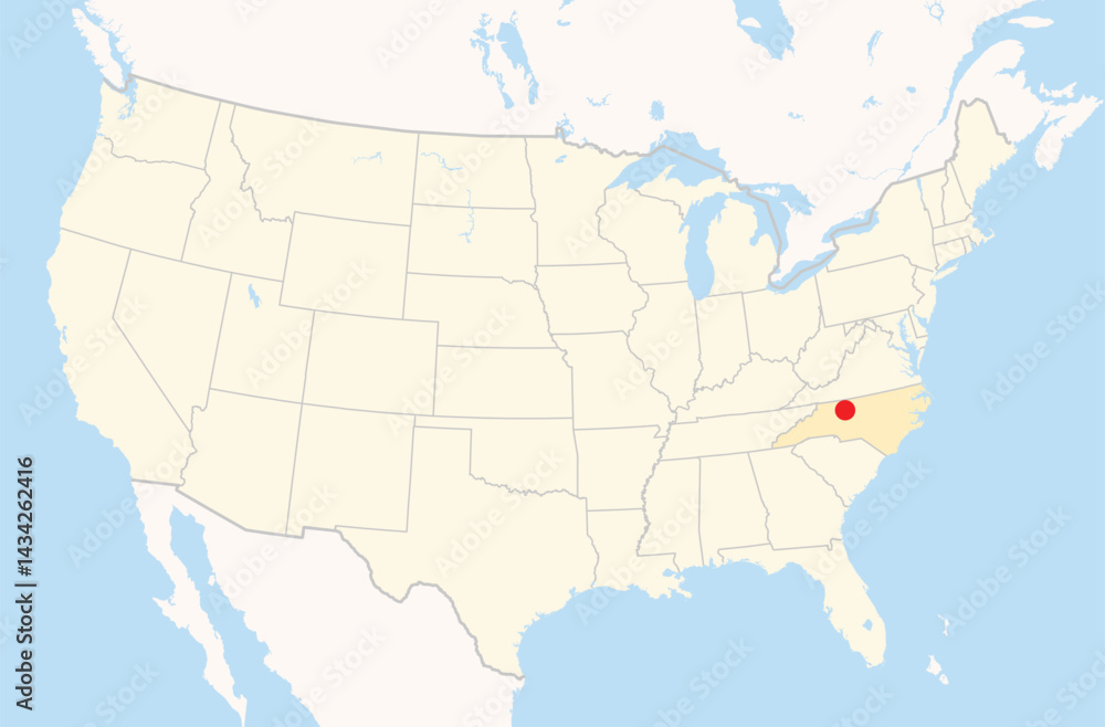 Fototapeta premium Location of the city Winston-Salem (North Carolina) on a map of the Contiguous United States.
