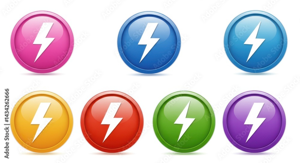 Colorful lightning bolt icons isolated on white background Colorful lightning bolt icons isolated on white background
