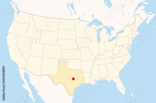 Location Map of the city Temple in Texas, USA. The state is marked orange and the city is highlighted with a red dot. No labels at all.