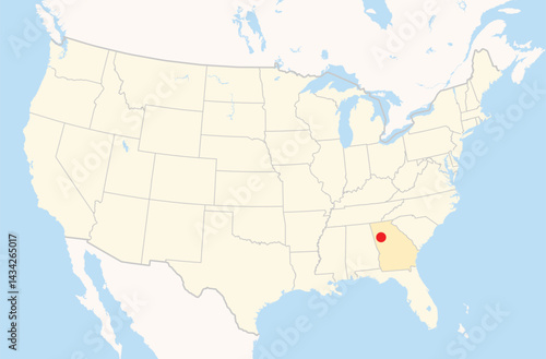 Location Map of the city South Fulton in Georgia, USA. The state is marked orange and the city is highlighted with a red dot. No labels at all.