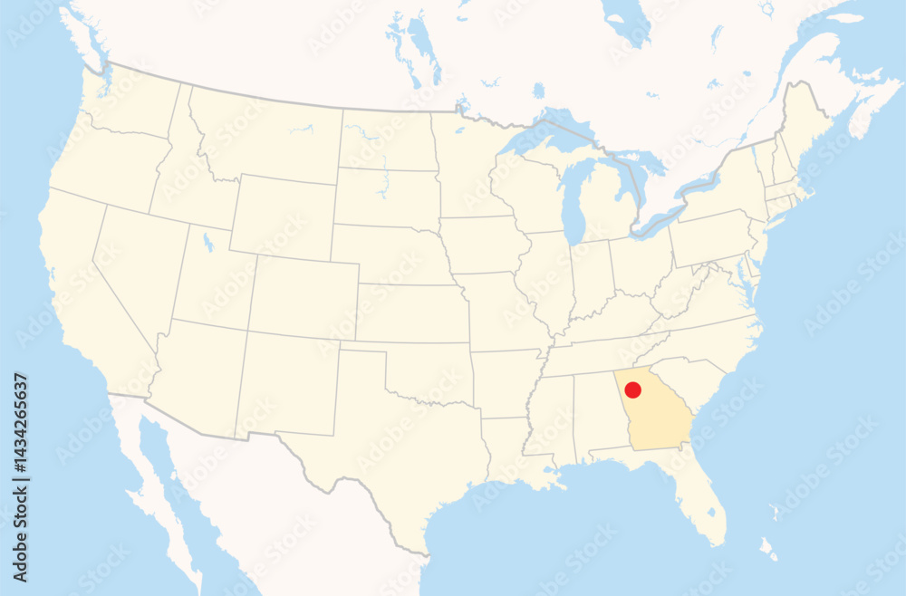 Obraz premium Location Map of the city Smyrna in Georgia, USA. The state is marked orange and the city is highlighted with a red dot. No labels at all.