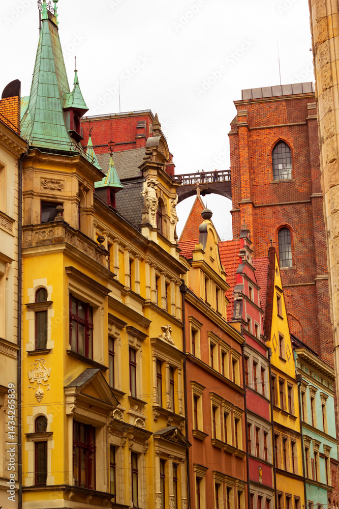 Naklejka premium beautiful scene of old town in wroclaw, Poland