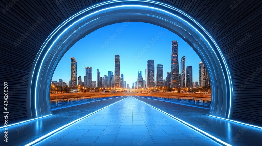 Fototapeta premium Futuristic City Tunnel with Neon Lights