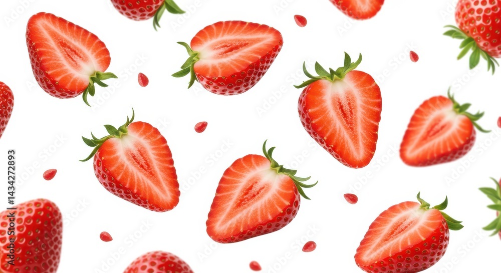 Halved strawberries seamless pattern isolated on white background Halved strawberries seamless pattern isolated on white background