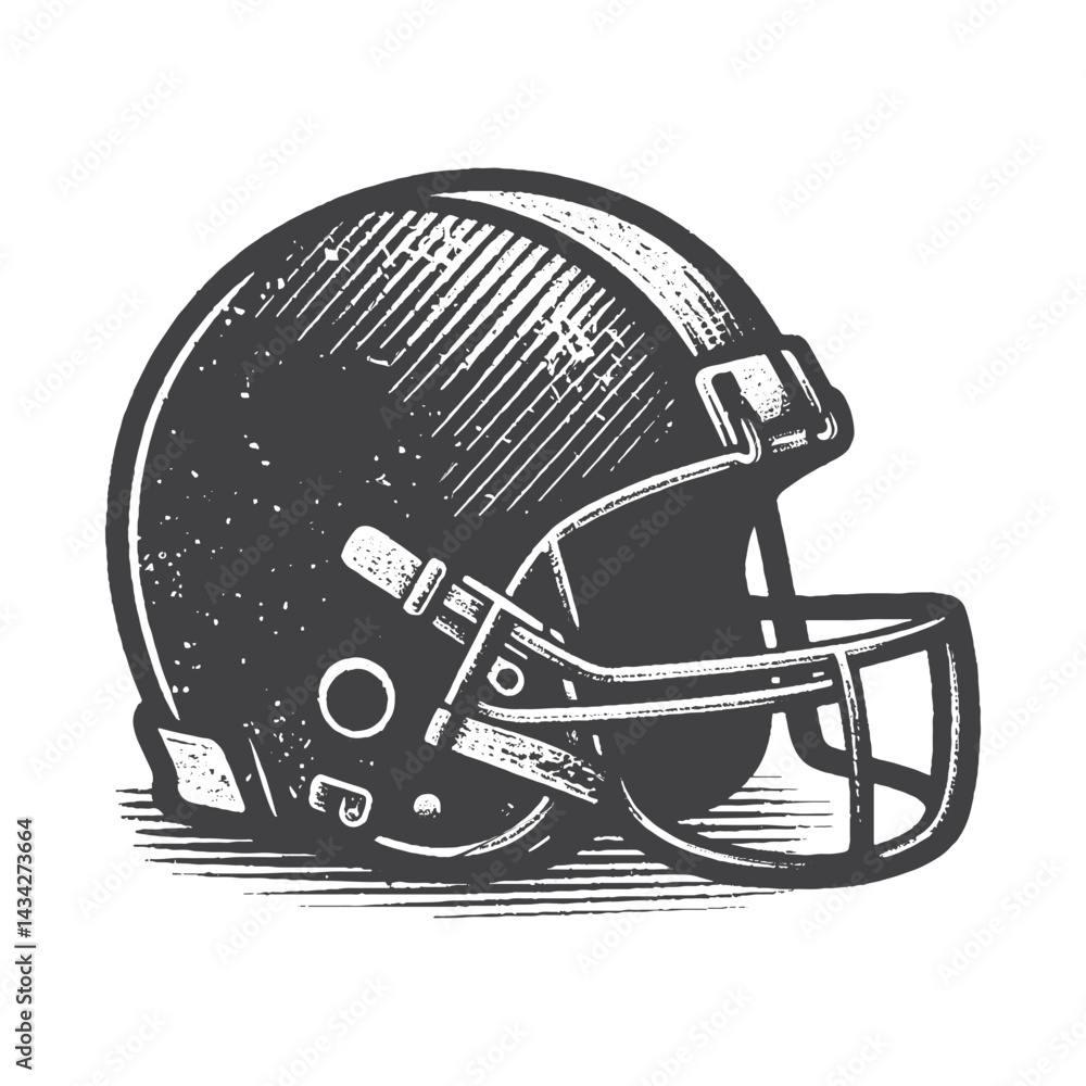 Naklejka premium Vintage Hand-Drawn Football Helmet Side View Illustration – Classic Gridiron Gear Engraved Style Vector for T-Shirts, Posters, Stickers, and Athletic Equipment Themes