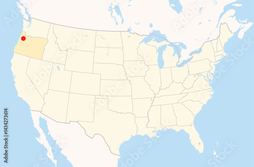 Location Map of the city Salem in Oregon, USA. The state is marked orange and the city is highlighted with a red dot. No labels at all.