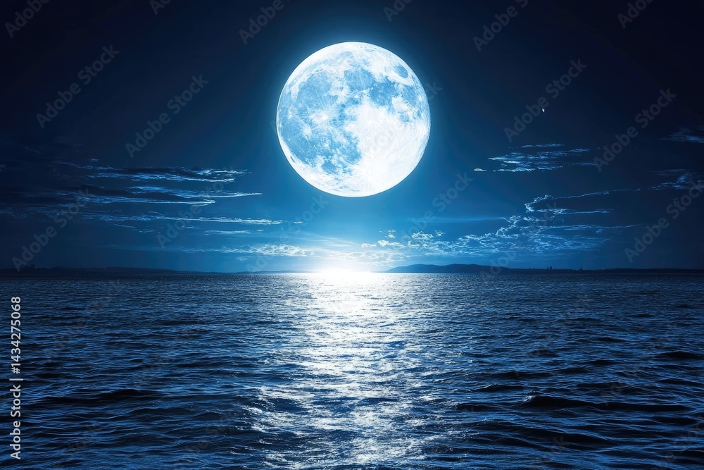 Full moon over tranquil sea Full moon over tranquil sea