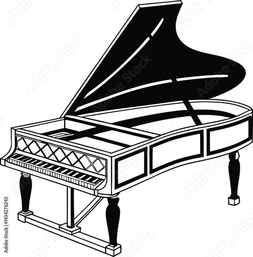 grand piano and music notes