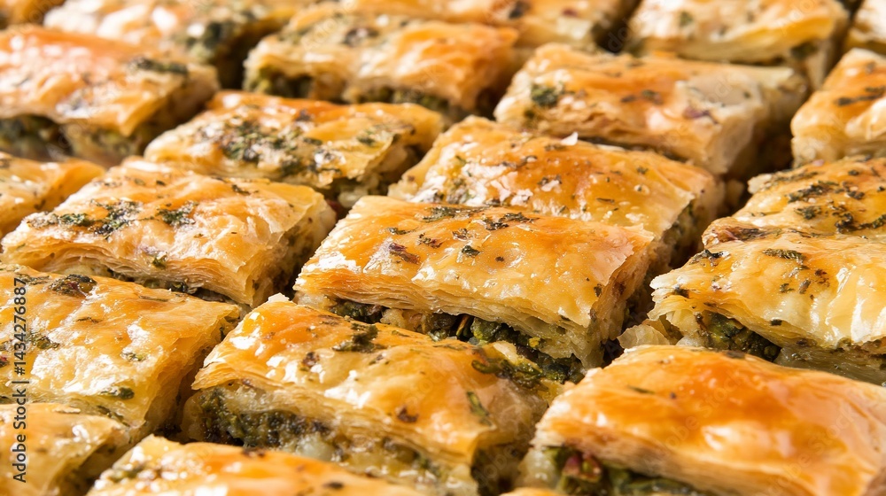 Golden squares of flaky pastry filled with spinach Golden squares of flaky pastry filled with spinach