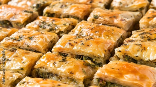 Golden squares of flaky pastry filled with spinach