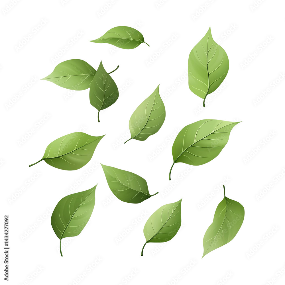 realistic shadows of green leaves isolated on a white background, decorative design elements for Summer Season. realistic shadows of green leaves isolated on a white background, decorative design elements for Summer Season.