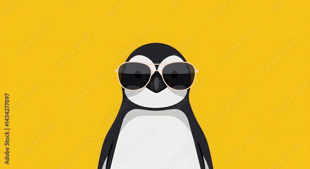 Fototapeta premium Penguin with Sunglasses on Yellow Background
