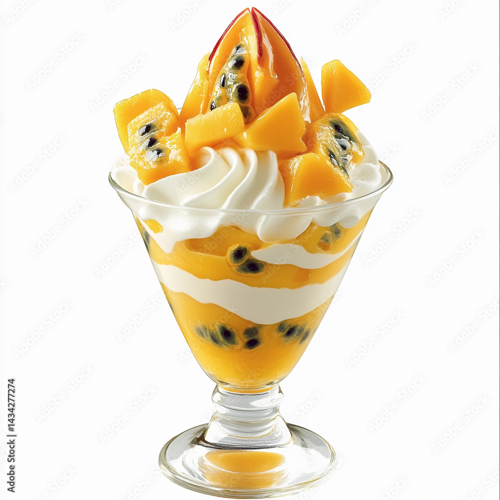 Delicious mango and passion fruit sundae in a dessert cup Generative AI