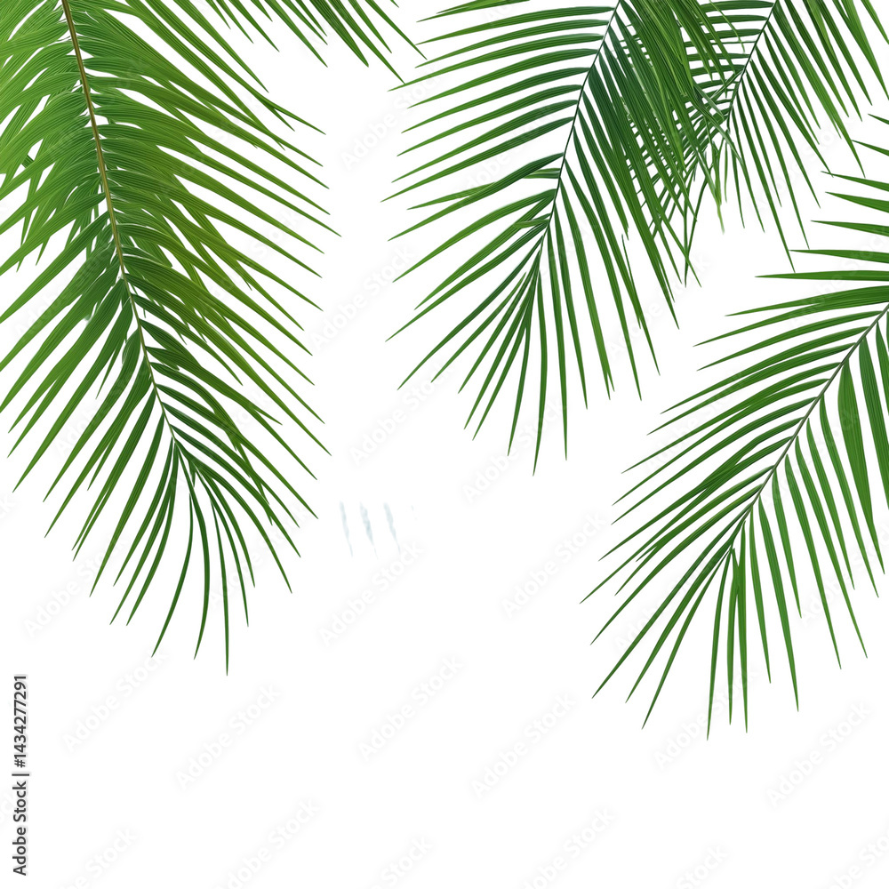 Obraz premium realistic shadows of green leaves isolated on a white background, decorative design elements for Summer Season.