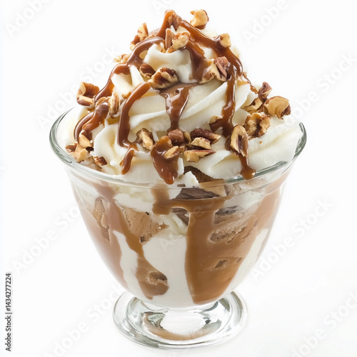 Obraz na płótnie Caramel walnut delight ice cream sundae served in a glass bowl Generative AI w salonie