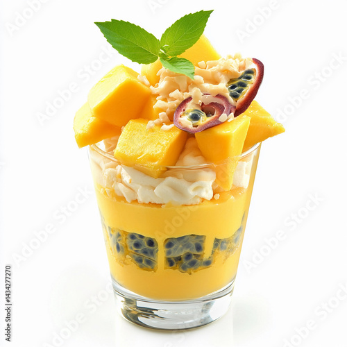 Obraz na płótnie Exotic sundae with mango and passion fruit topped with mint Generative AI w salonie