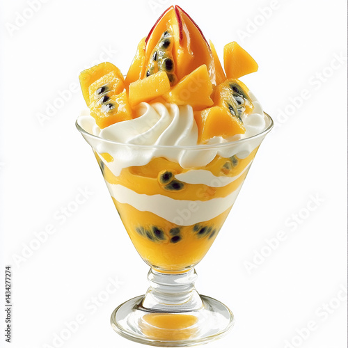 Obraz na płótnie Delicious mango and passion fruit sundae in a dessert cup Generative AI w salonie
