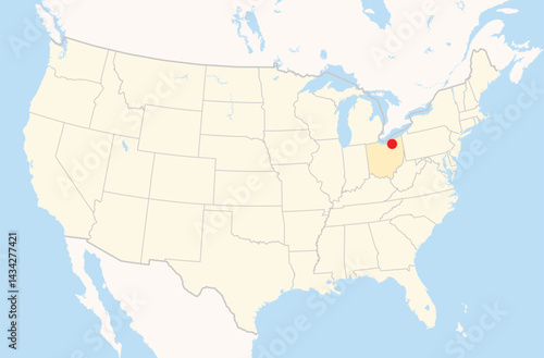 Location Map of the city Parma in Ohio, USA. The state is marked orange and the city is highlighted with a red dot. No labels at all.