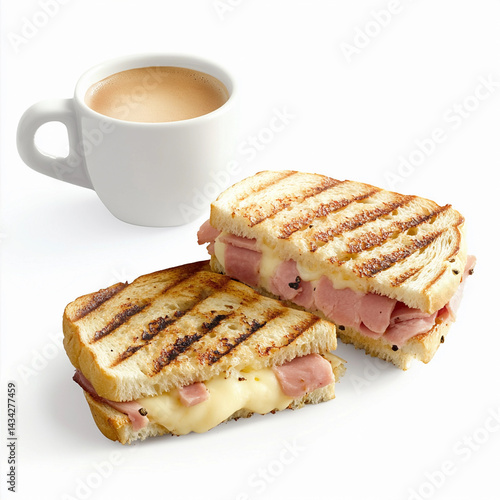 Delicious grilled ham and cheese sandwich with coffee ready to enjoy Generative AI
