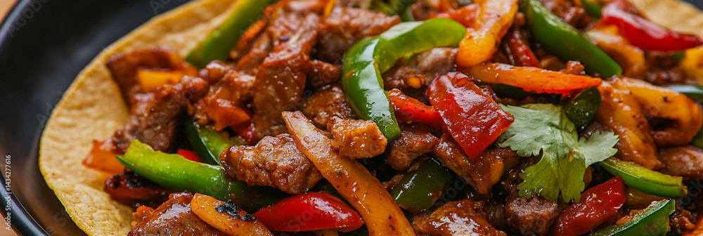 Gourmet Mexican meat dish with colorful vegetables served Generative AI