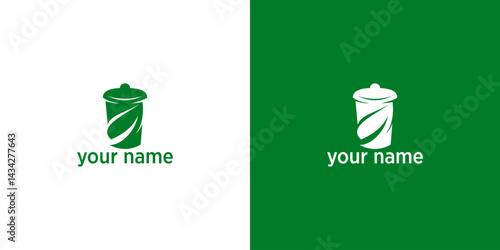 Minimalist Trash Can Icon with Abstract Design in Leaf Motif Style