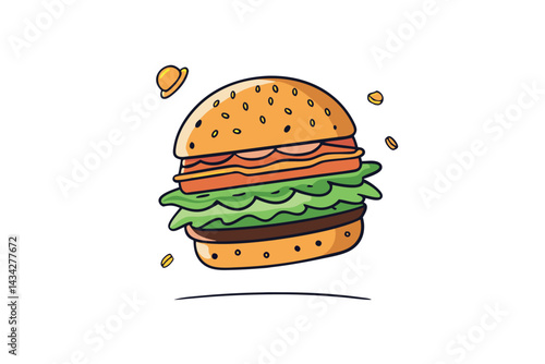 tasty hamburger with flying ingredients one line c 4.eps