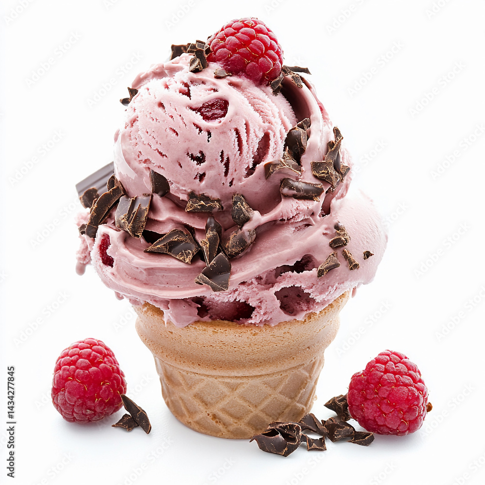 Delightful raspberry chocolate bliss ice cream sundae Generative AI