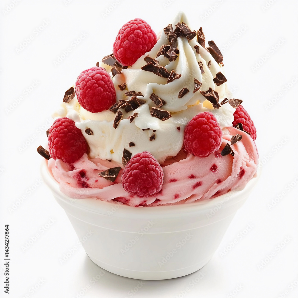 Delicious raspberry chocolate bliss ice cream sundae delight Generative AI
