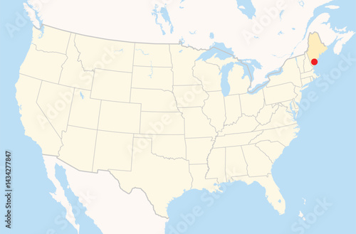 Location Map of the city Portland in Maine, USA. The state is marked orange and the city is highlighted with a red dot. No labels at all.