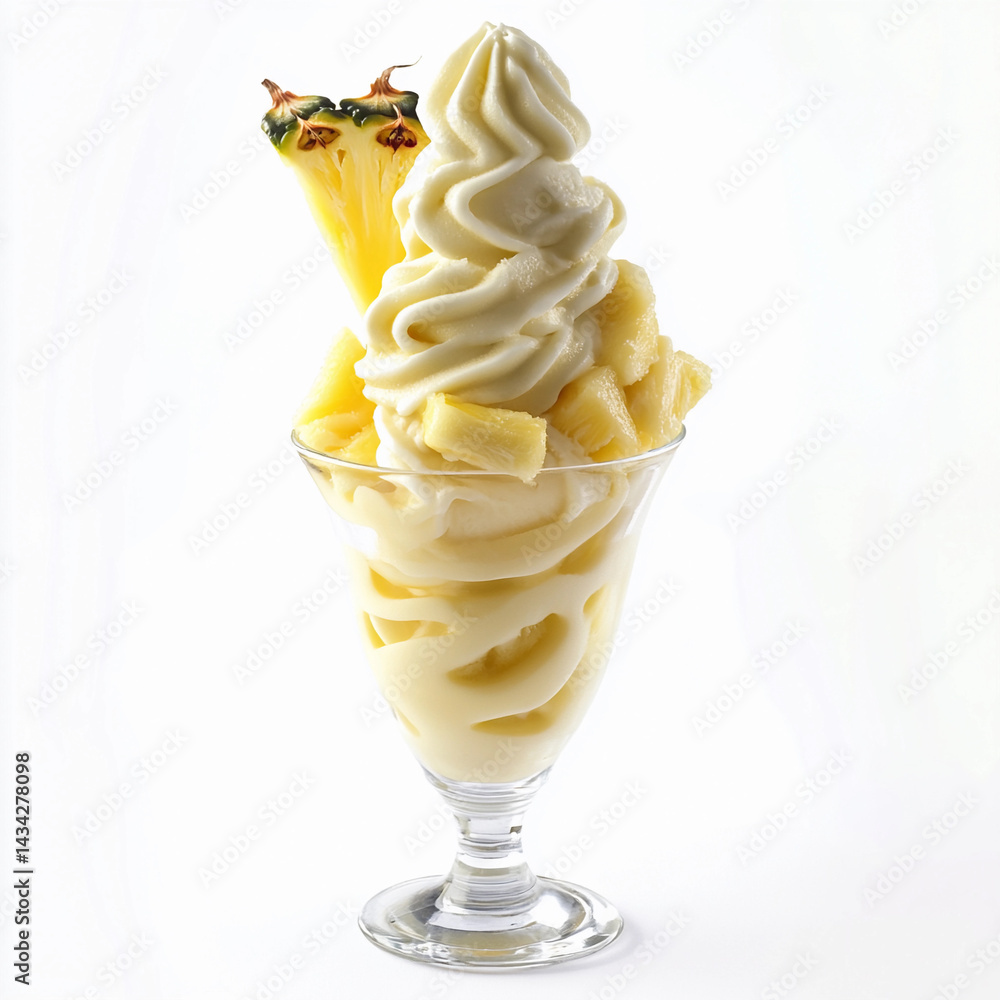 Tropical pineapple ice cream sundae with fresh fruit toppings Generative AI