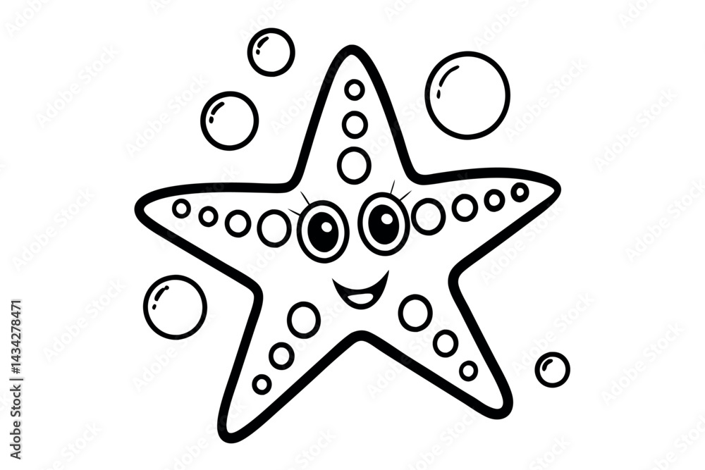 Obraz premium cute starfish with a smiling face covered in bubbl.eps