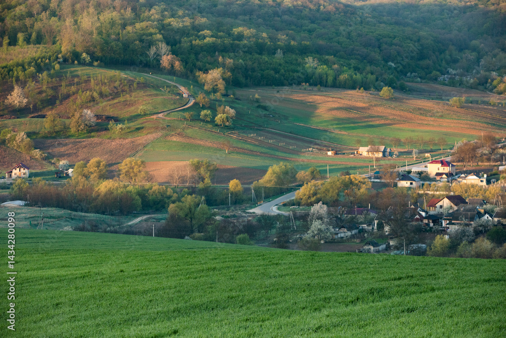 Beautiful rural landscape from the Republic of Moldova. Village life in spring.