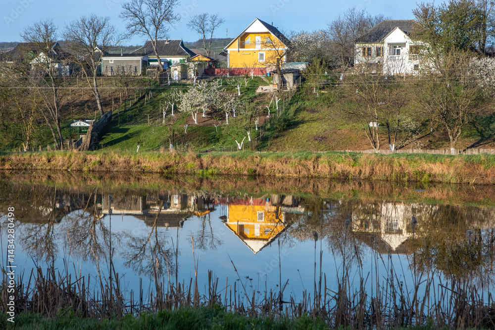 Beautiful rural landscape from the Republic of Moldova. Village life in spring.