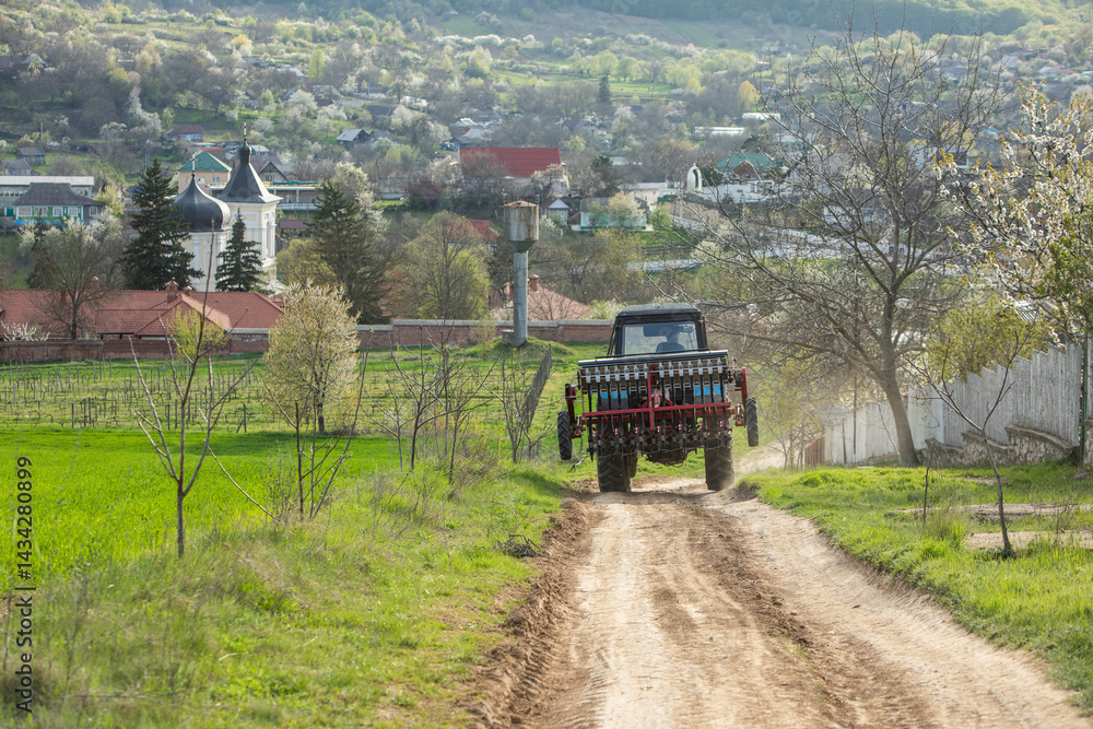 Beautiful rural landscape from the Republic of Moldova. Village life in spring.