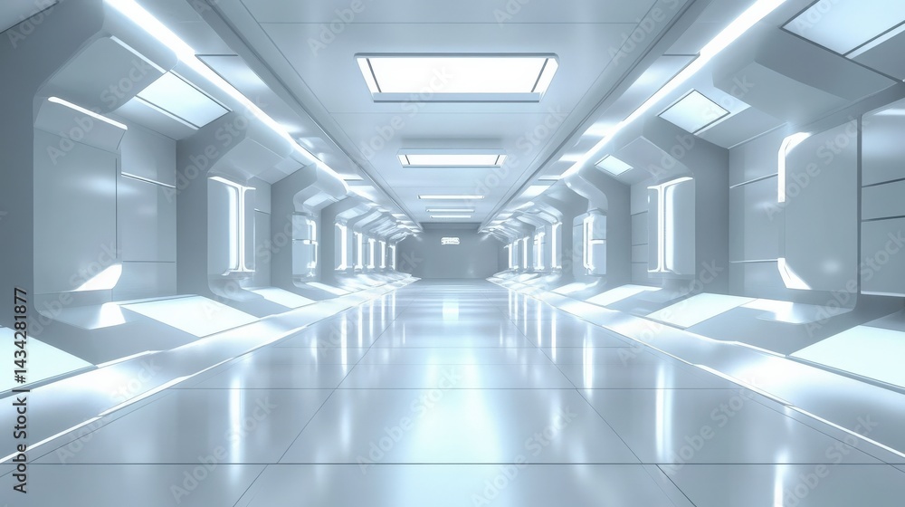 Obraz premium Futuristic Corridor in a Modern Space Station