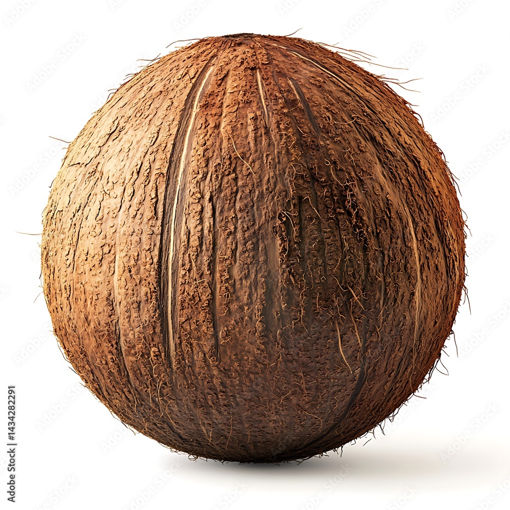 Tropical Coconut: A detailed shot of a ripe, brown coconut, its rough, fibrous husk and textured surface vividly capture the essence of tropical abundance and natural freshness. Tropical Coconut: A detailed shot of a ripe, brown coconut, its rough, fibrous husk and textured surface vividly capture the essence of tropical abundance and natural freshness.
