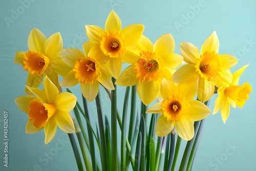 Wallpaper Mural A bunch of yellow daffodils on a pale blue background  Torontodigital.ca