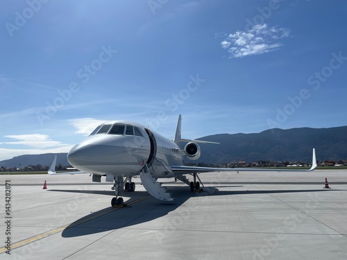 Obraz na plátně business jet ready for boarding, private jet at the apron before departure