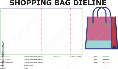 Shopping bag di�line template with dimensions for print and packaging design layout production ready project for designer