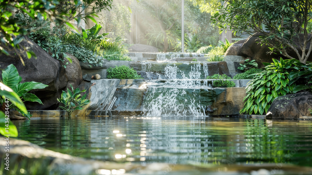 Tranquil Waterfall in Garden Tranquil Waterfall in Garden