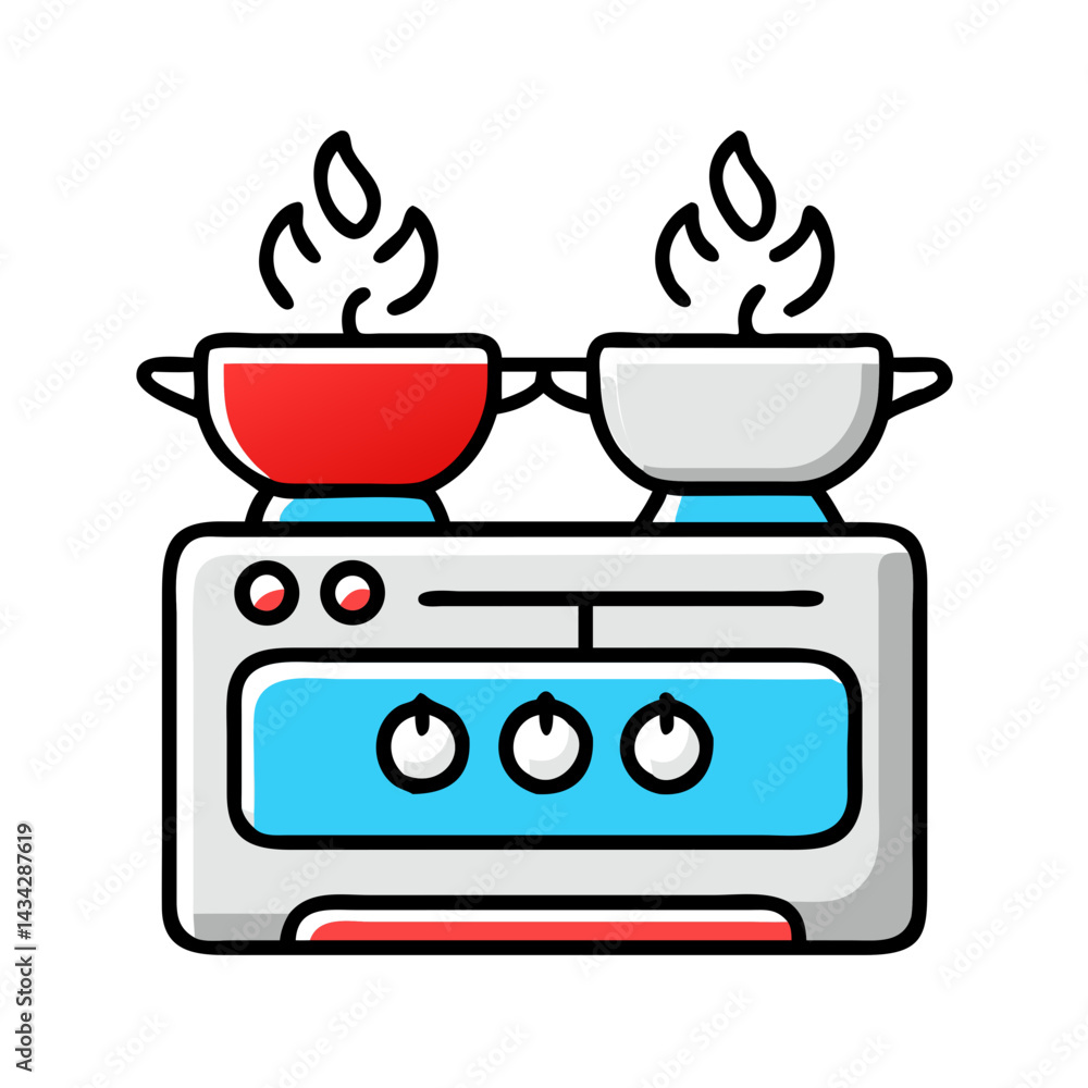 Fototapeta premium Kitchen stove and cooking pots symbolizing home cooking and cuisine.