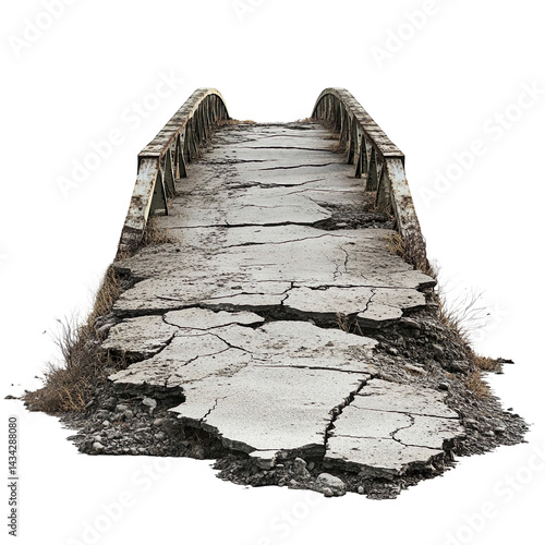 Bridge down on cracked road post disaster on a Transparent Background