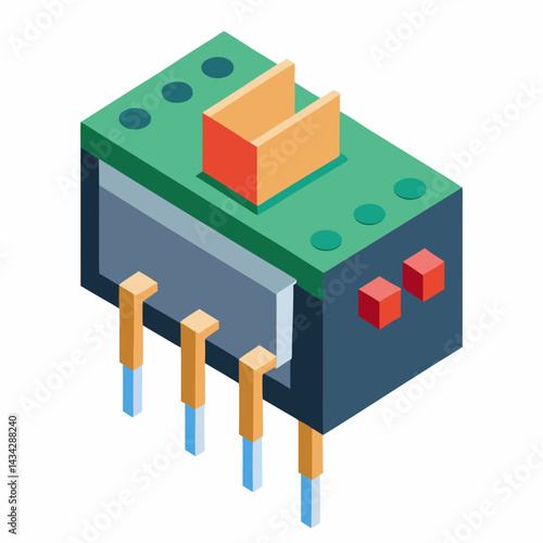 Electronic Component Isometric Illustration Detailed Computer Part With Pins