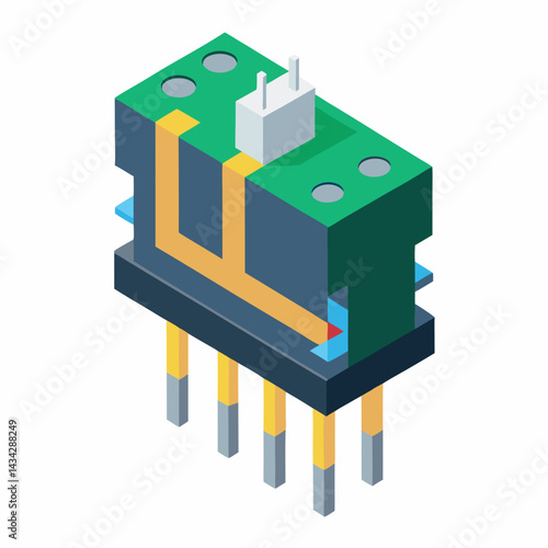 Isometric Electronic Component Illustration For Industrial And Technology Applications