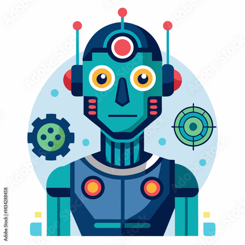 Illustration Of A Cute Robot Character With Gears And Target Symbol